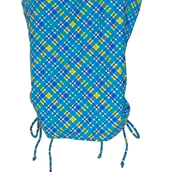 NWT TYR Women's Phoenix Blue Plaid Tankini Built in Bra Swimsuit Gym Top Size 8 - Picture 4 of 10